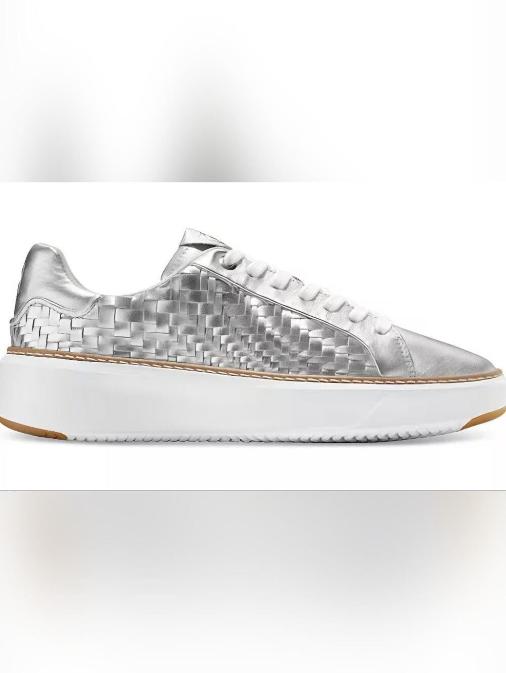 Cole Haan GrandPro Topspin Platform Sneakers Silver Woven Leather Size 11